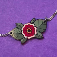 Image 1 of Flower Necklace - Old Shool Tattoo Inspired - Wood Necklace