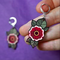 Image 2 of Flower Earrings - Old Shool Tattoo Inspired - Wood Earrings