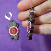 Image 3 of Flower Earrings - Old Shool Tattoo Inspired - Wood Earrings