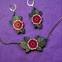Image 5 of Flower Earrings - Old Shool Tattoo Inspired - Wood Earrings