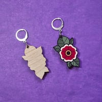 Image 4 of Flower Earrings - Old Shool Tattoo Inspired - Wood Earrings