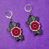 Image 1 of Flower Earrings - Old Shool Tattoo Inspired - Wood Earrings