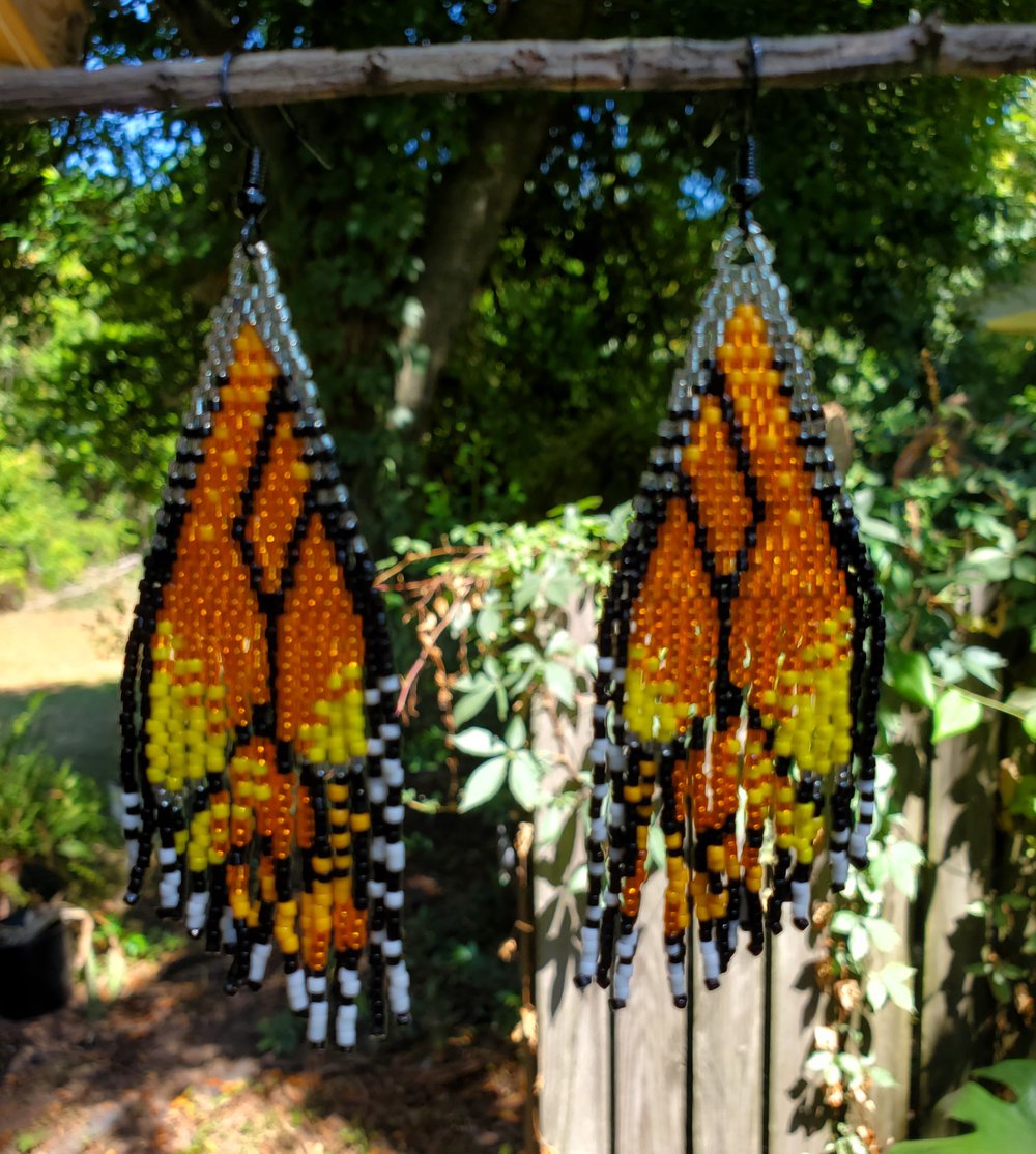 Image of Monarch Wings Beaded Fringe Earrings .