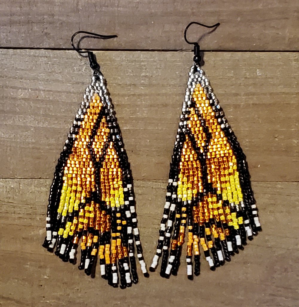 Image of Monarch Wings Beaded Fringe Earrings .