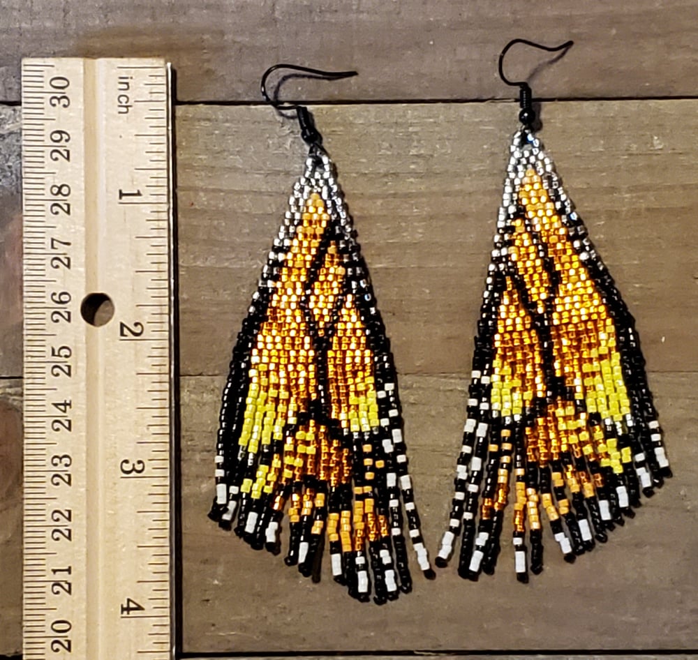 Image of Monarch Wings Beaded Fringe Earrings .