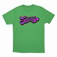 Heather Green Tee with Pink and Green Jesus Logo