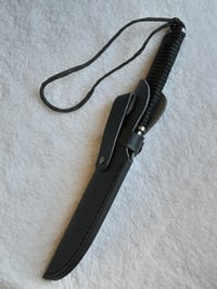 Image 2 of Outdoor Survival Tanto Stainless Steel Fixed Knife with Black Leather Sheath