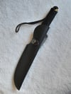 Outdoor Survival Tanto Stainless Steel Fixed Knife with Black Leather Sheath