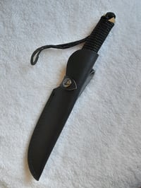 Image 5 of Outdoor Survival Tanto Stainless Steel Fixed Knife with Black Leather Sheath