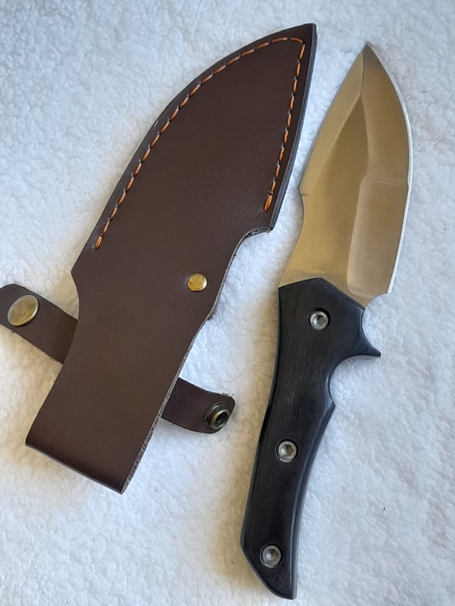 Survival Heavy Duty Stainless Steel Fixed Knife with Decorated Leather Sheath