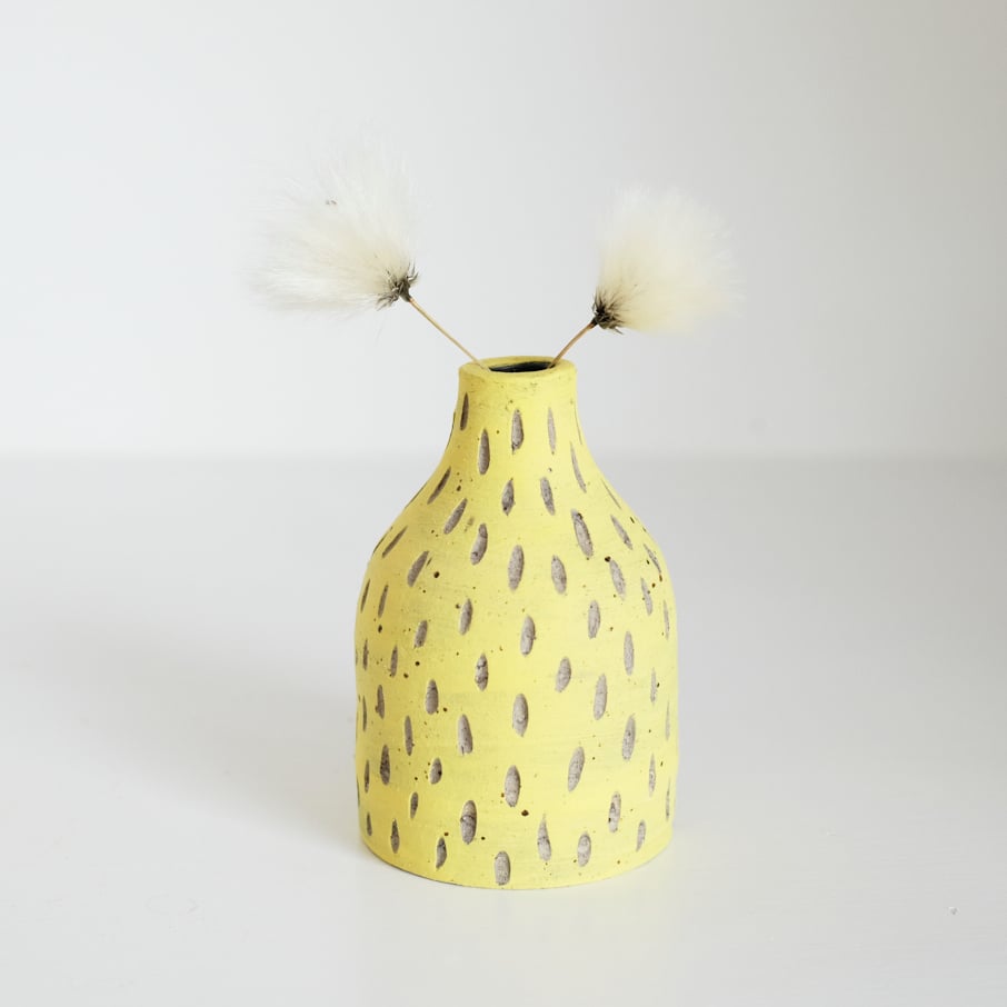 Image of Carved Yellow Bud Vase 1