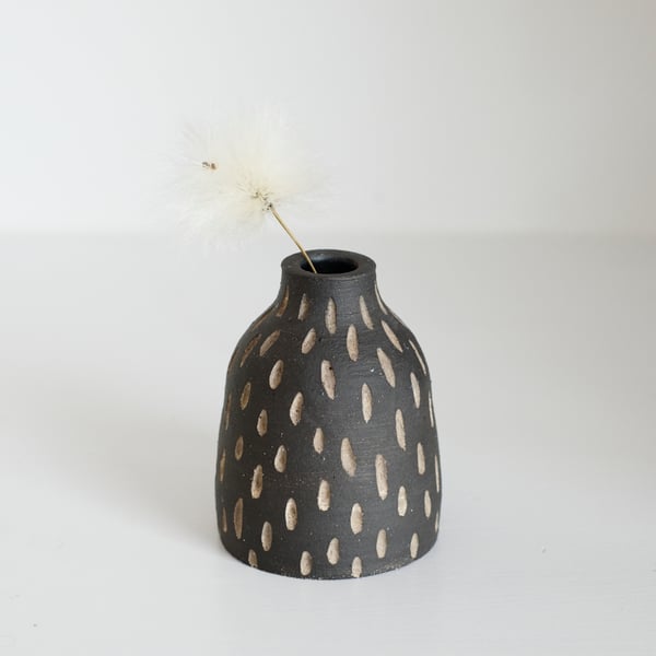 Image of Carved Black Bud Vase 1
