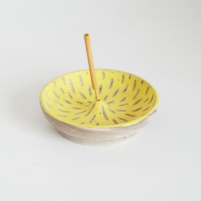 Image of Carved Yellow Incense Holder