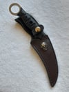 Karambit Stainless Steel Fixed Knife with G10 Handle and Decorated Skull Leather Sheath 