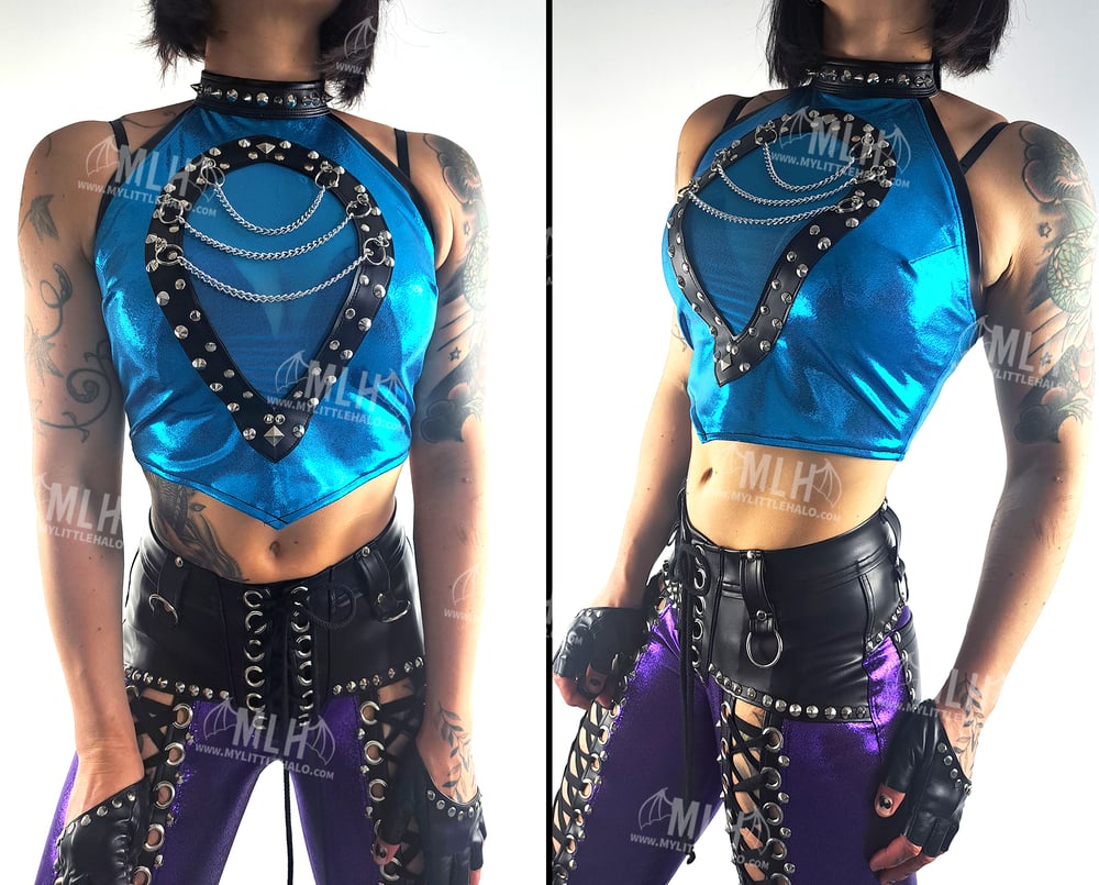#12 TURQUOISE/MESH PEEPHOLE CROP TOP