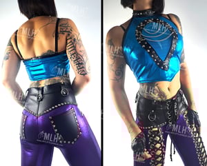 #12 TURQUOISE/MESH PEEPHOLE CROP TOP
