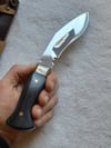 Kukri Gurkha Full Tang Stainless Steel Fixed Knife Ebony Wood Handle and Decorated Leather Sheath
