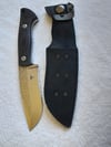 Fixed Blade Hunting Knife Stainless Steel Black Leather Sheath Ebony Wood Handle