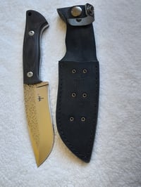 Image 3 of Fixed Blade Hunting Knife Stainless Steel Black Leather Sheath Ebony Wood Handle
