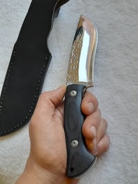 Image 5 of Fixed Blade Hunting Knife Stainless Steel Black Leather Sheath Ebony Wood Handle