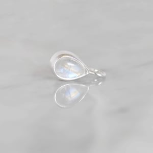 Image of Rainbow Moonstone pear shape cabochon cut silver necklace