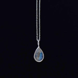 Image of Rainbow Moonstone pear shape cabochon cut silver necklace
