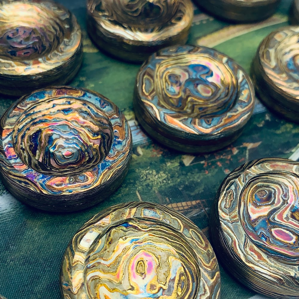 Haptic Coin Ulte in Mokume Melted Crayons