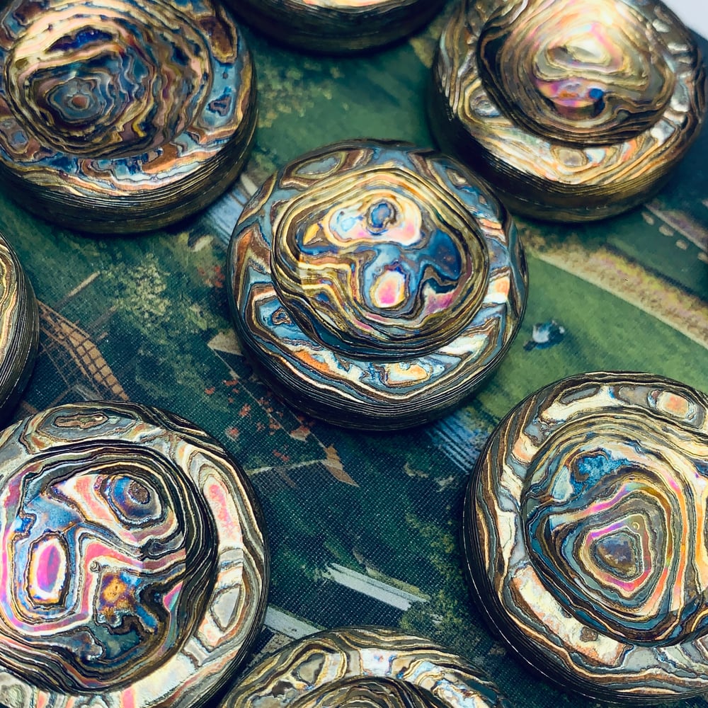 Haptic Coin Ulte in Mokume Melted Crayons