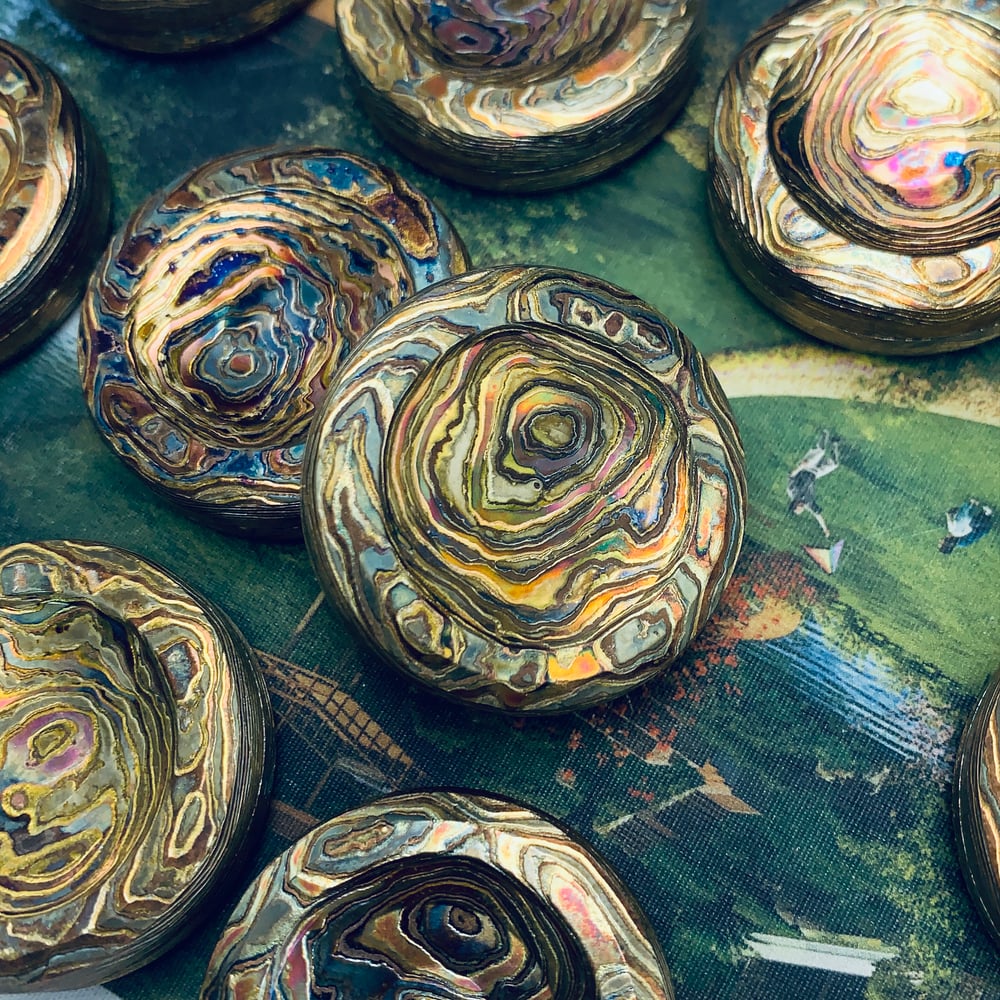 Haptic Coin Ulte in Mokume Melted Crayons