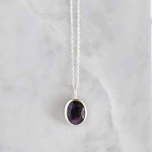 Image of Pinkish Sapphire oval cut silver necklace no.5