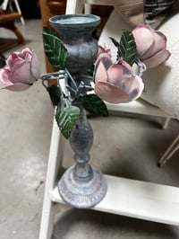 Image 2 of Blue Metal Floral Candle Holder