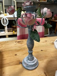 Image 3 of Blue Metal Floral Candle Holder