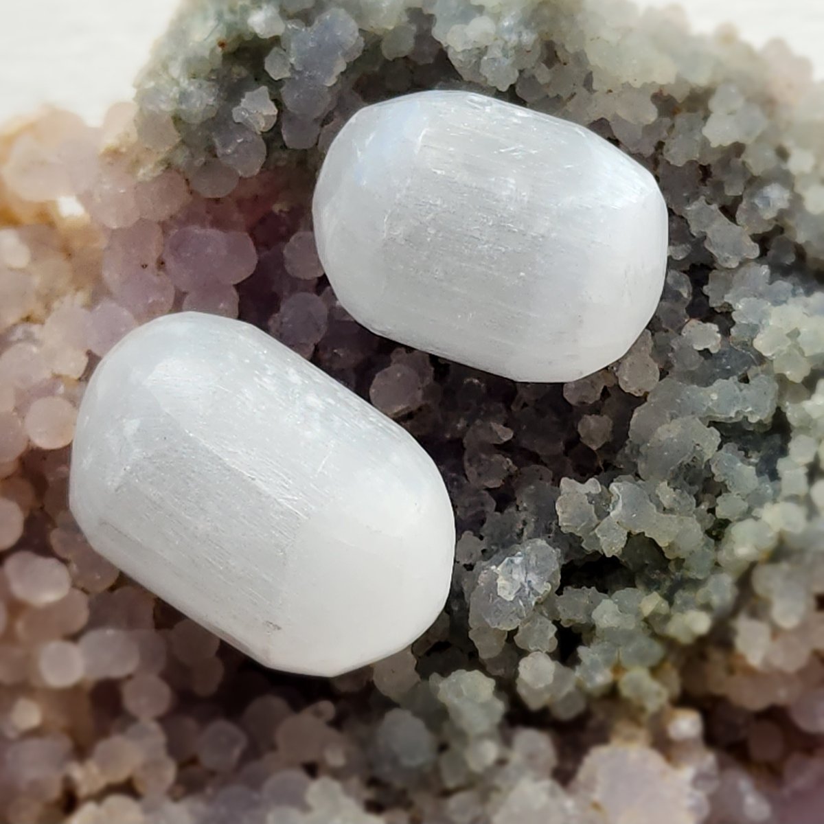 Pair of white Selenite Tumbles for energy work.