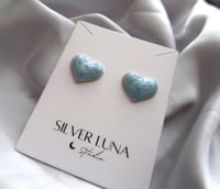 Image 2 of 蓝色爱心耳钉 blue heart ear studs 