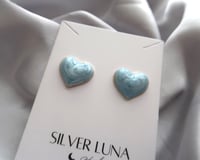 Image 3 of 蓝色爱心耳钉 blue heart ear studs 