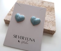 Image 4 of 蓝色爱心耳钉 blue heart ear studs 