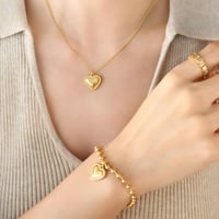 Image 2 of 18K GOLD PLATED STAINLESS STEEL "HEART"  Beaded Necklace 