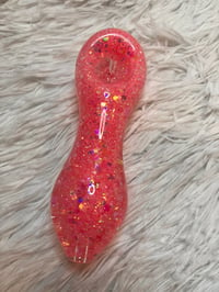 Image 1 of  Pink Shiny Glitter Glass Pipe   Glass Smoking Pipe  Color Changing Pipe  Glass Smoking Bowl