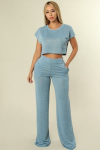 Image 3 of Blue Cropped Pant Set 