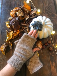 Image 4 of Women’s Hand knit sheep and alpaca fingerless gloves 