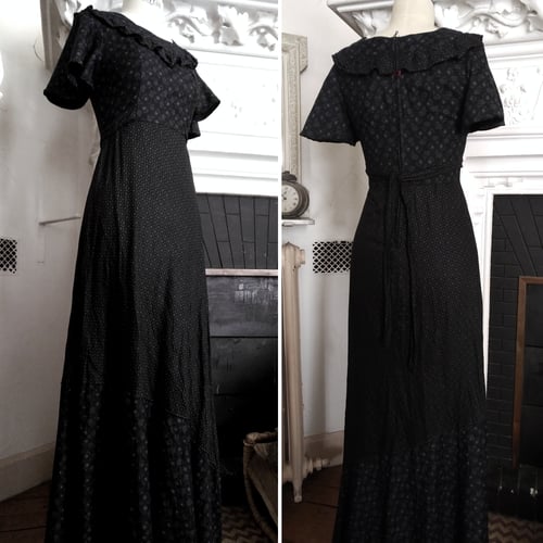 Image of BLACK MAXI PRAIRIE DRESS ※ handsewn in Gunne Sax style - XS