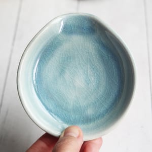 Image of Medium Spoon Rest in Sea Glass Blue Glaze, Handmade Pottery, Made in USA