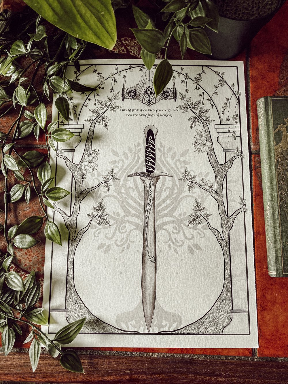 LIMITED EDITION Lord of the Rings inspired A3 print // Sting and the door of Moria