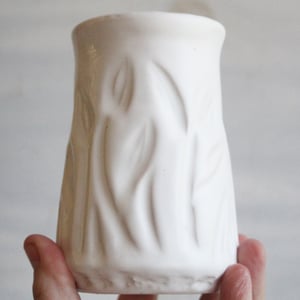 Image of Beautiful Hand Carved White Ceramic Vase, Art Vase Made in USA