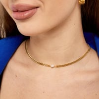 Image 2 of 18K GOLD PLATED STAINLESS STEEL CURB CHAIN CHOCKER NECKLACE