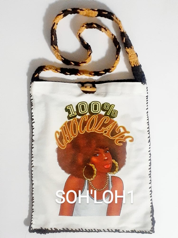 Image of 100 % Chocolate, Sublimation, Shoulder Bag, Crochet Tote Bag