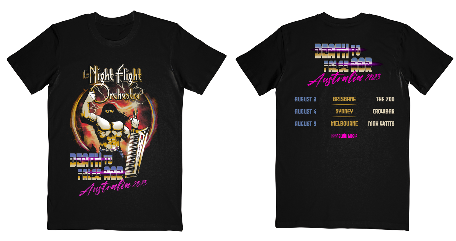 Image of THE NIGHT FLIGHT ORCHESTRA - Death To False AOR - AUSSIE TOUR SHIRT - 2 LEFT