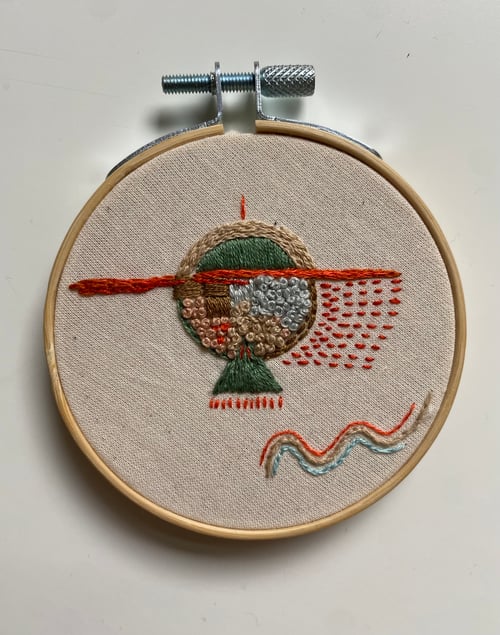 Image of Globus - hand embroidered art on a tiny hoop 8.5cm (3.5")