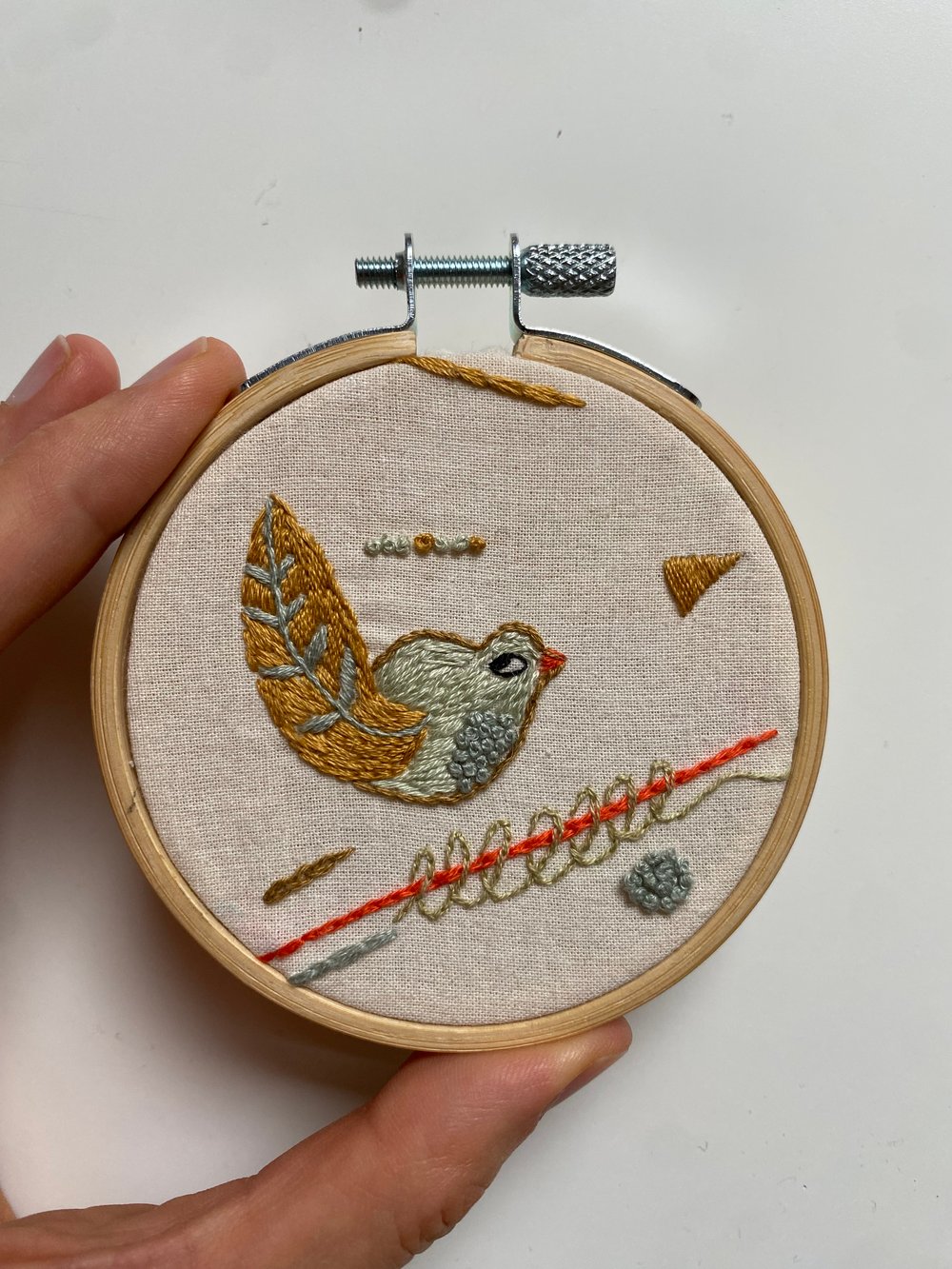 Image of Birdie - hand embroidered art on a tiny hoop 8.5cm (3.5")