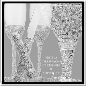 Image of Silver Champagne Flutes and Cake Cutting Set Fiesta